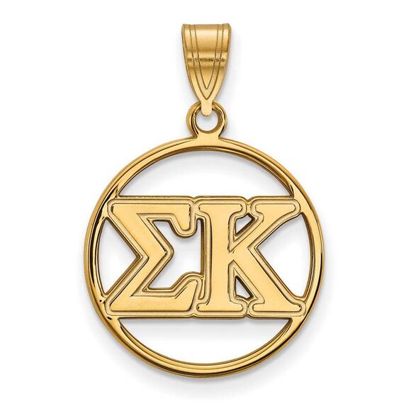 14K Plated Silver Sigma Kappa Medium Circle Greek Letters Pendant - Picture 1 of 3